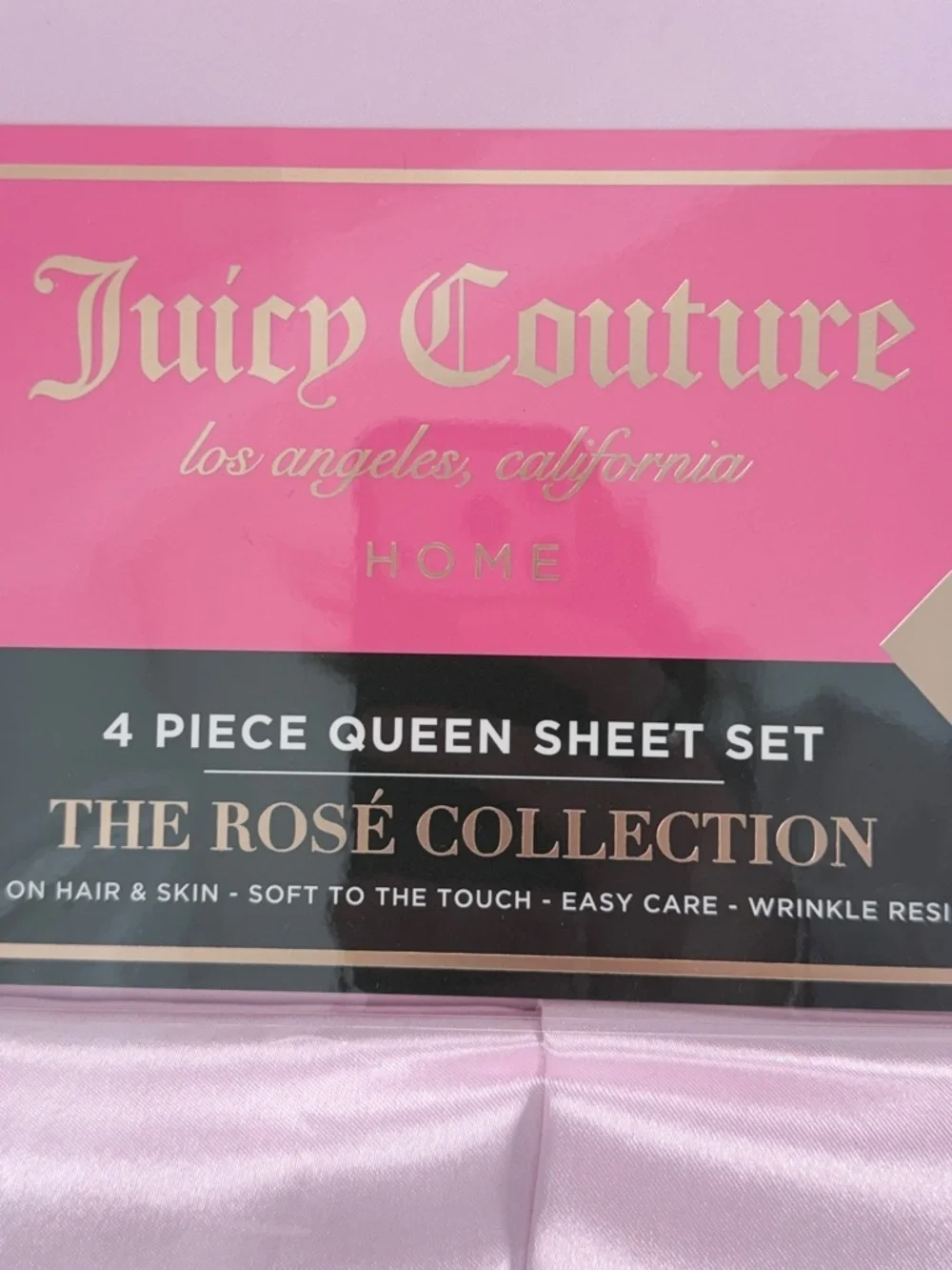 Juicy Couture Rose Collection Pink Satin Queen Sheet Set 4 Piece Bedding Pink